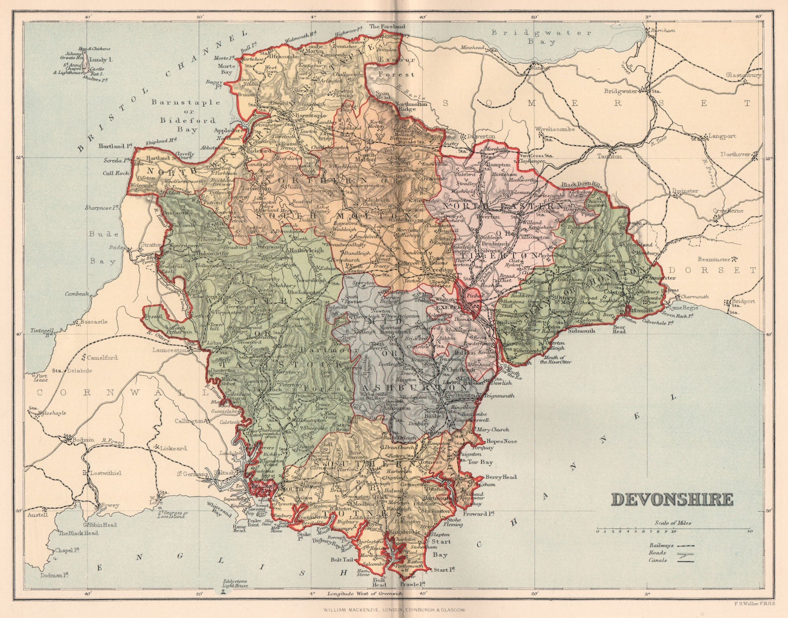 DEVONSHIRE. Antique county map 1893 old vintage plan chart
